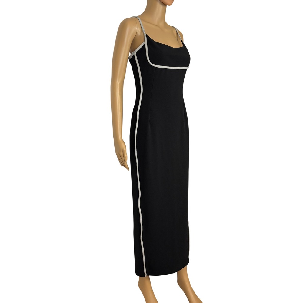 Here Comes The Sun Maxi Dress Women L Black Contrast Trim Bodycon 90s Minimalist